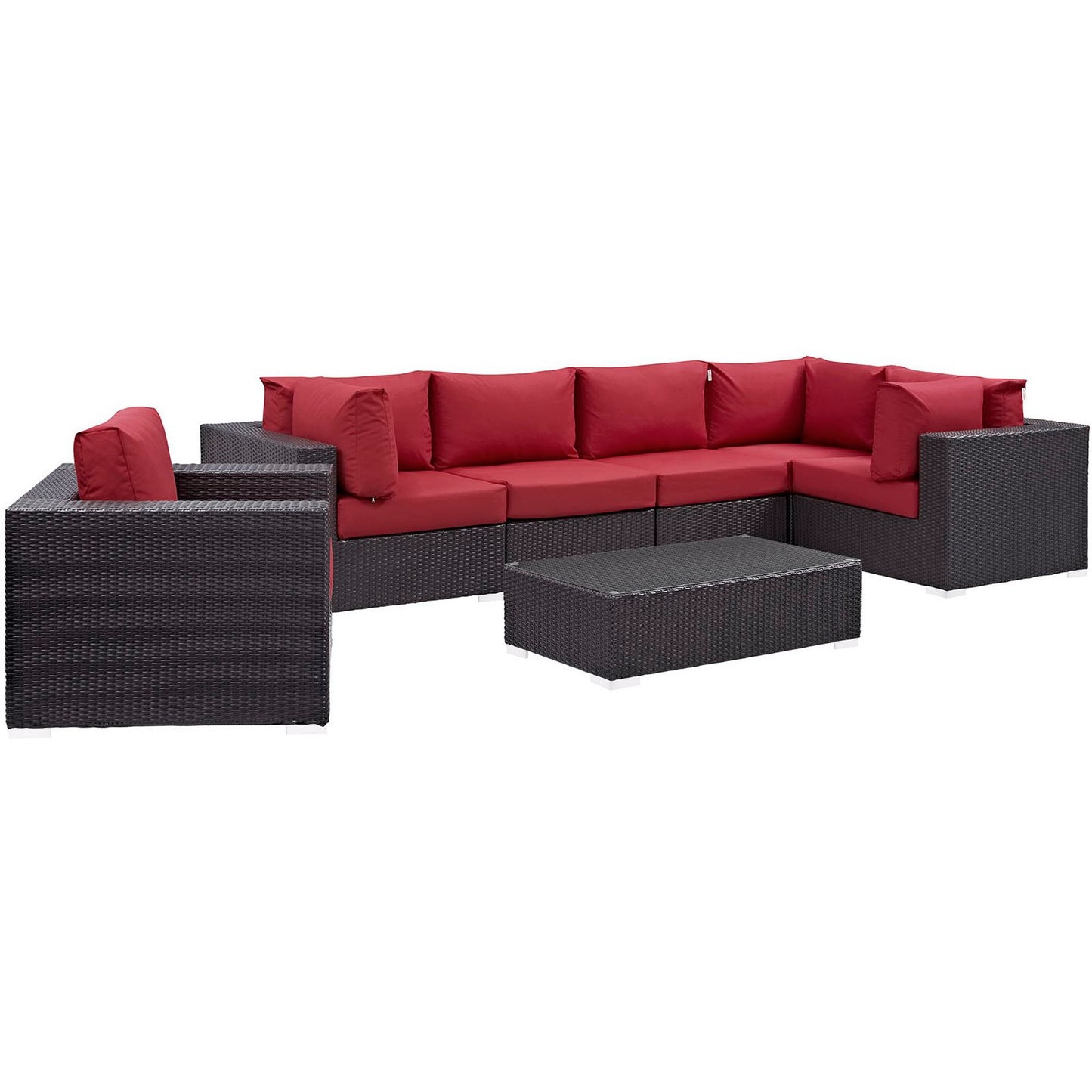 Convene 7 Piece Outdoor Patio Sectional Set in Espresso Red by Modway (EEI-2157)