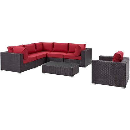 Convene 7 Piece Outdoor Patio Sectional Set in Espresso Red by Modway (EEI-2157)