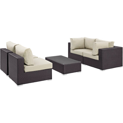Convene 5 Piece Outdoor Patio Sectional Set in Espresso Beige by Modway