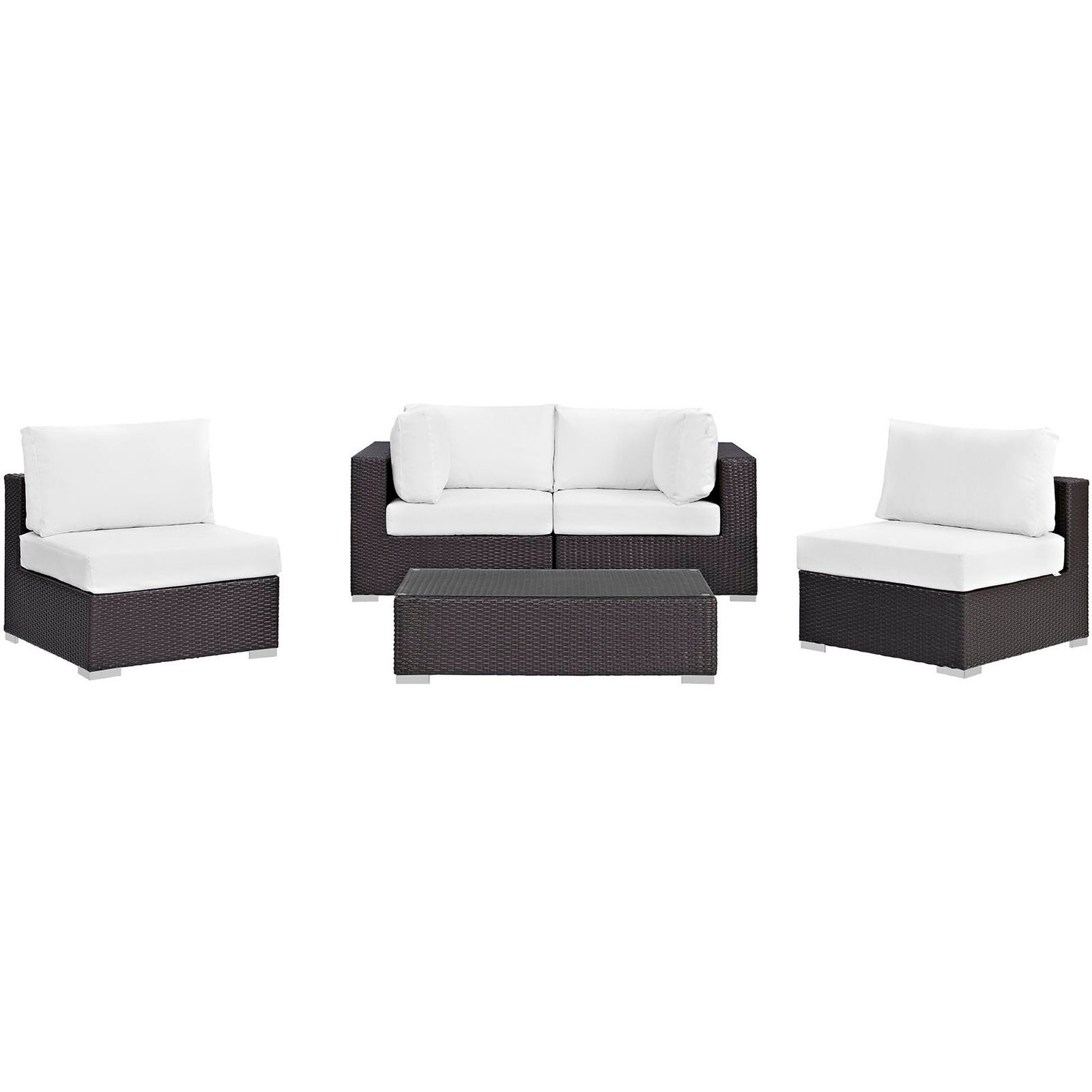 Convene Outdoor Patio Wicker Rattan 5-Piece Sectional Set (Espresso White) by Modway Outdoor Patio Sectional Set Modway 