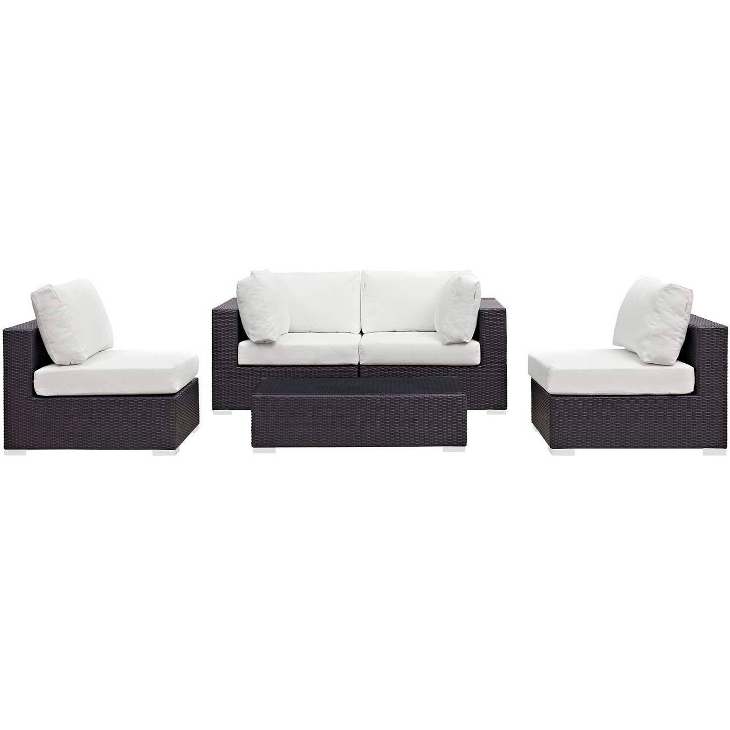 Convene Outdoor Patio Wicker Rattan 5-Piece Sectional Set (Espresso White) by Modway Outdoor Patio Sectional Set Modway 