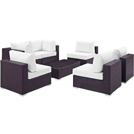 Convene Outdoor Patio Wicker Rattan 7-Piece Sectional Set (Espresso / White) by Modway Outdoor Patio Sectional Set Modway 