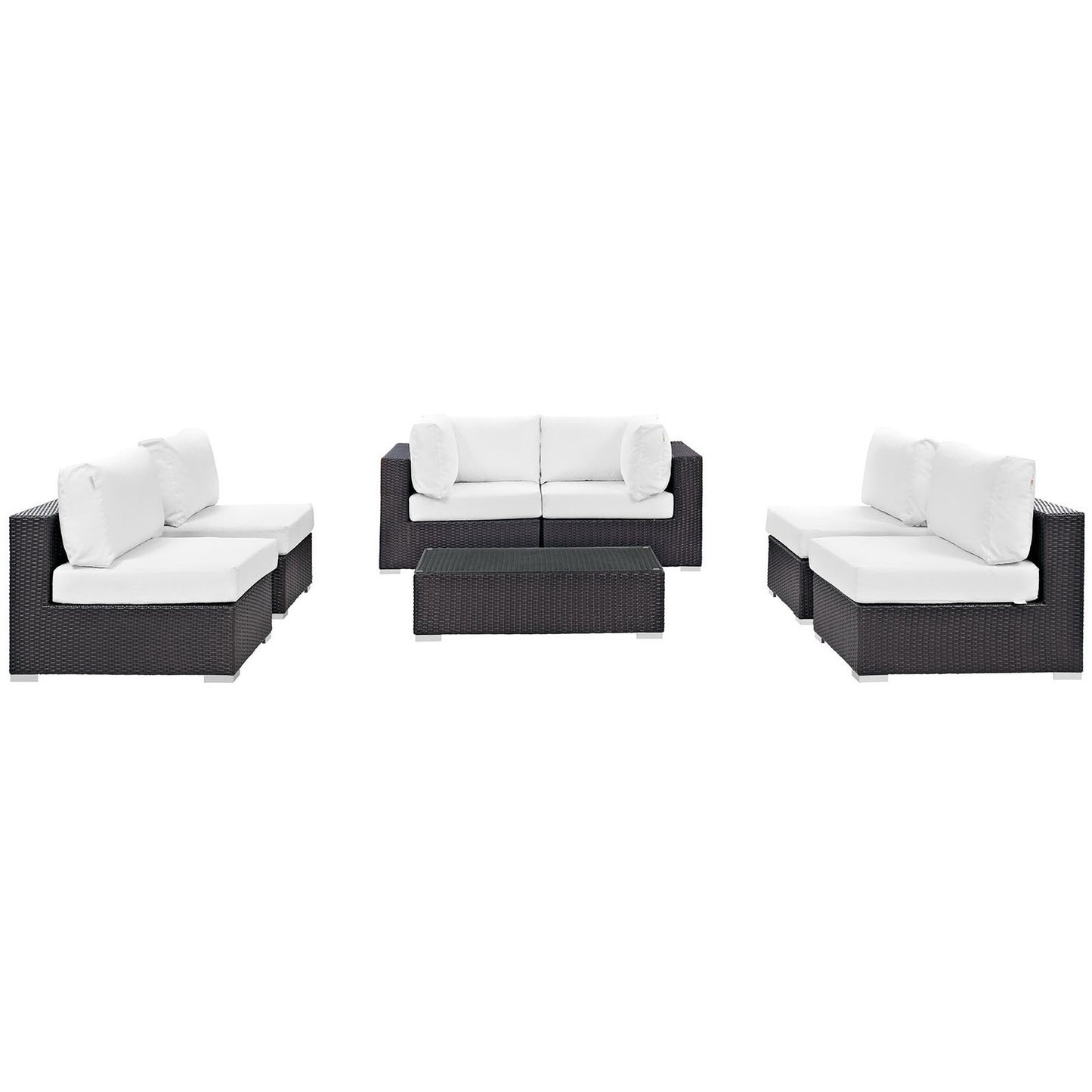 Convene Outdoor Patio Wicker Rattan 7-Piece Sectional Set (Espresso / White) by Modway Outdoor Patio Sectional Set Modway 