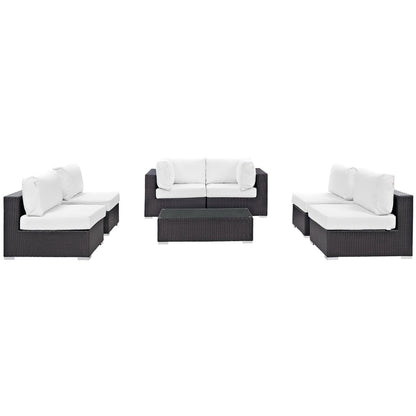 Convene Outdoor Patio Wicker Rattan 7-Piece Sectional Set (Espresso / White) by Modway Outdoor Patio Sectional Set Modway 