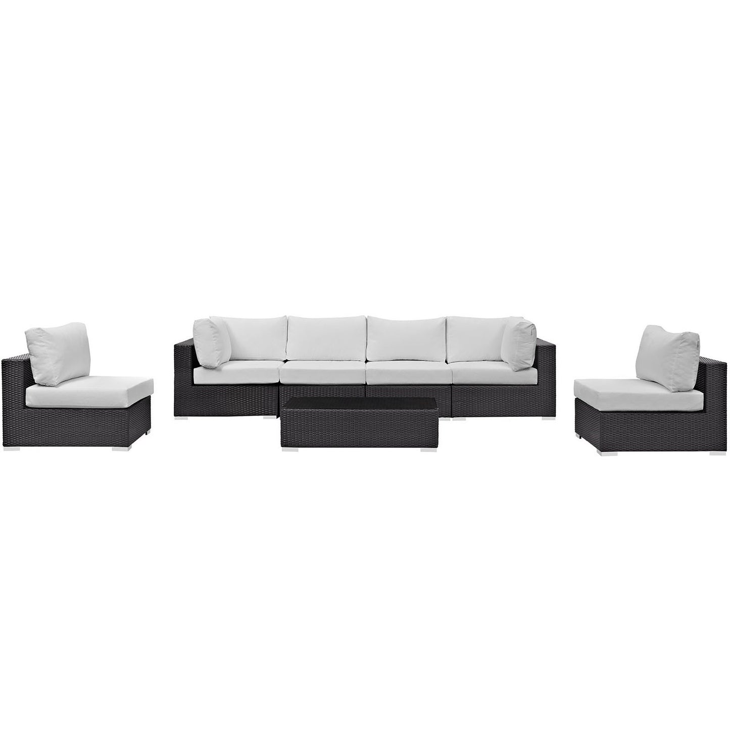 Convene Outdoor Patio Wicker Rattan 7-Piece Sectional Set (Espresso / White) by Modway Outdoor Patio Sectional Set Modway 