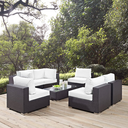 Convene Outdoor Patio Wicker Rattan 7-Piece Sectional Set (Espresso / White) by Modway
