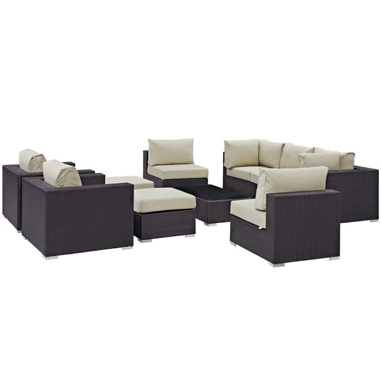 Convene 10 Piece Outdoor Patio Sectional Set in Espresso Beige by Modway (EEI-2169)