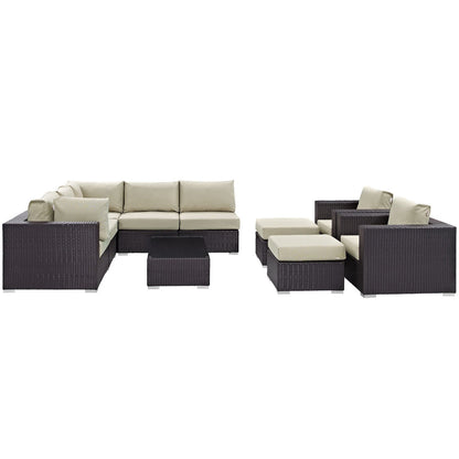 Convene 10 Piece Outdoor Patio Sectional Set in Espresso Beige by Modway (EEI-2169)