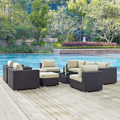 Convene 10 Piece Outdoor Patio Sectional Set in Espresso Beige by Modway (EEI-2169)