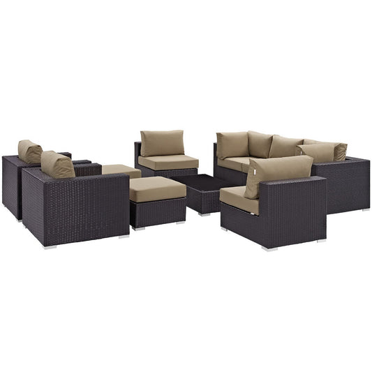 Convene 10 Piece Outdoor Patio Sectional Set in Espresso Mocha by Modway (EEI-2169)