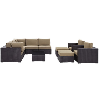 Convene 10 Piece Outdoor Patio Sectional Set in Espresso Mocha by Modway (EEI-2169)