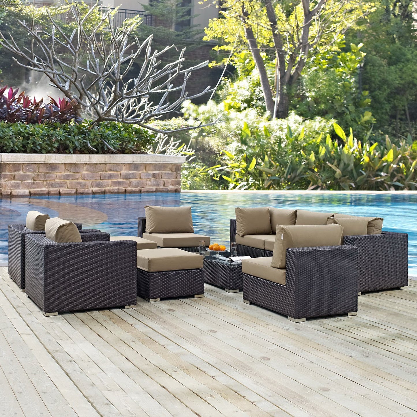 Convene 10 Piece Outdoor Patio Sectional Set in Espresso Mocha by Modway (EEI-2169)
