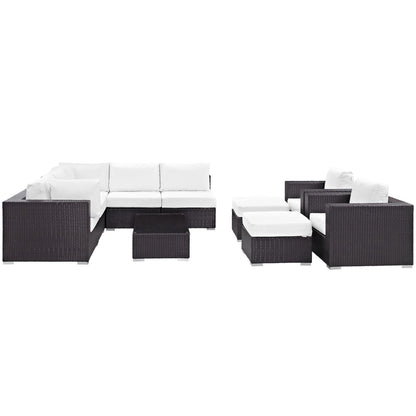 Convene 10 Piece Outdoor Patio Sectional Set in Espresso White by Modway (EEI-2169)