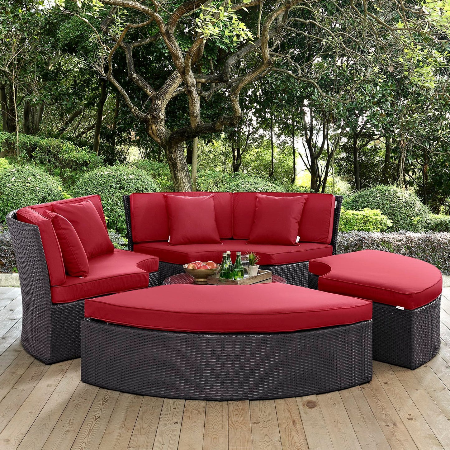 Convene Circular Outdoor Patio Daybed Set in Espresso Red by Modway (EEI-2171)