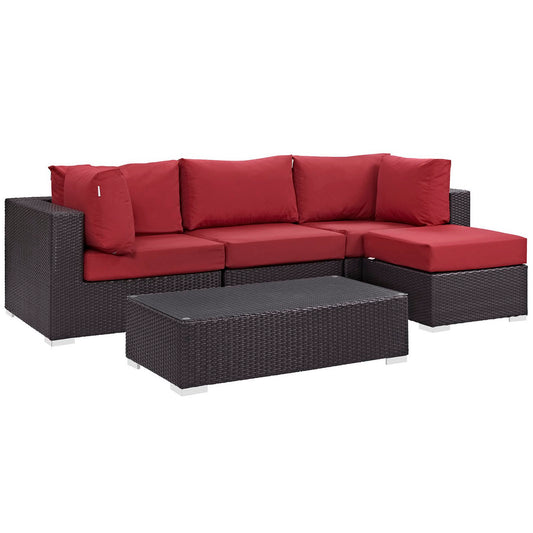 Convene 5 Piece Outdoor Patio Sectional Set in Espresso Red by Modway (EEI-2172)