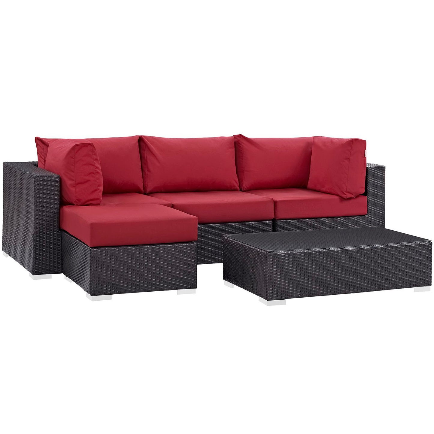 Convene 5 Piece Outdoor Patio Sectional Set in Espresso Red by Modway (EEI-2172)