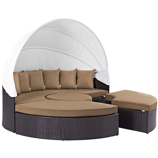 Convene Outdoor Patio Wicker Rattan Canopy Sectional Daybed in Espresso Mocha by Modway (EEI-2173)