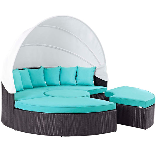 Convene Outdoor Patio Wicker Rattan Canopy Sectional Daybed in Espresso Turquoise by Modway (EEI-2173)