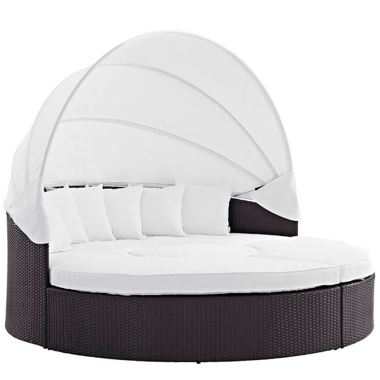 Convene Outdoor Patio Wicker Rattan Canopy Sectional Daybed in Espresso White by Modway (EEI-2173)