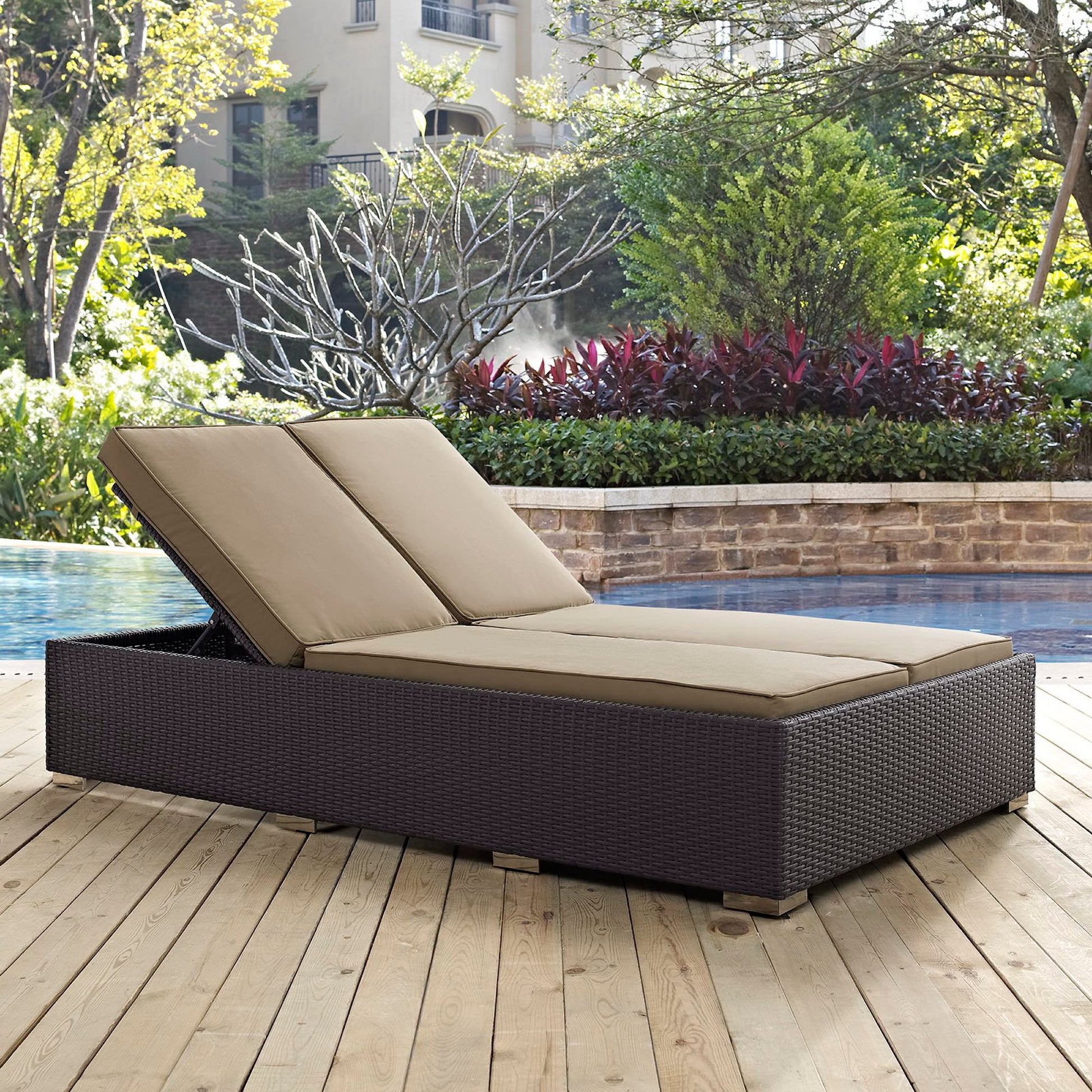 Convene Outdoor Patio Wicker Rattan Double Chaise (Espresso / Mocha) by Modway Outdoor Double Patio Chaise Lounge Modway 