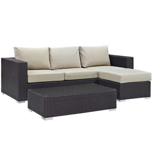 Convene 3 Piece Outdoor Patio Sofa Set in Espresso Beige by Modway (EEI-2178)