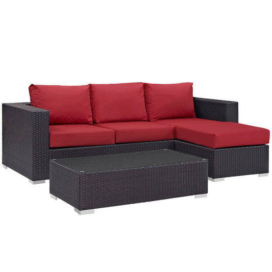 Convene 3 Piece Outdoor Patio Sofa Set in Espresso Red by Modway (EEI-2178)