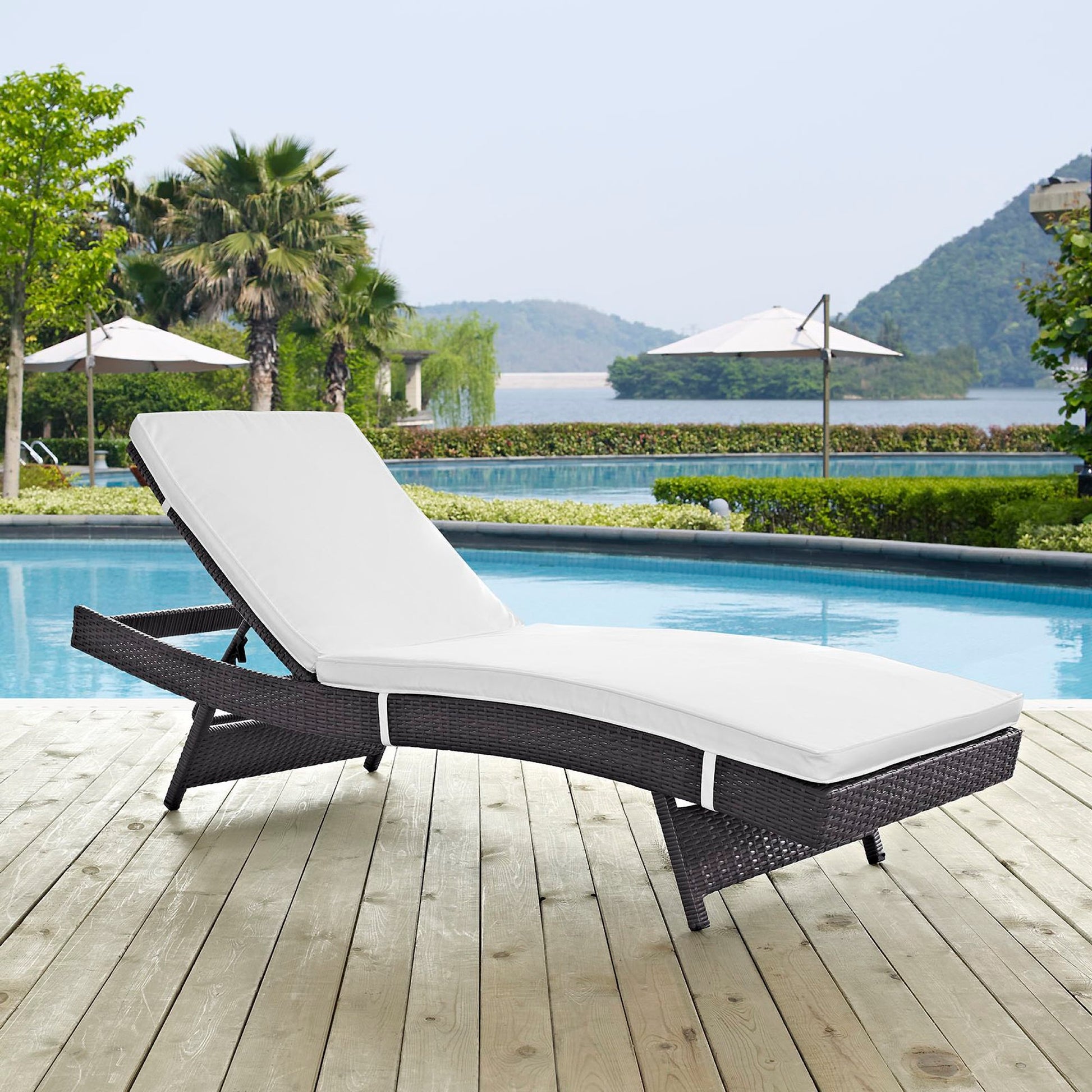 Convene Outdoor Patio Wicker Rattan Chaise (Espresso / White) by Modway Outdoor Patio Chaise Lounge Set Modway 