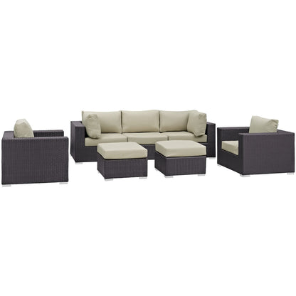Convene 7 Piece Outdoor Patio Sectional Set in Espresso Beige by Modway (EEI-2200)
