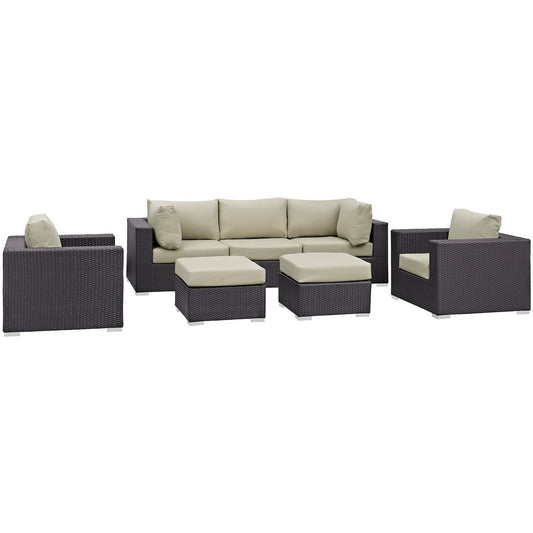 Convene 7 Piece Outdoor Patio Sectional Set in Espresso Beige by Modway (EEI-2200)