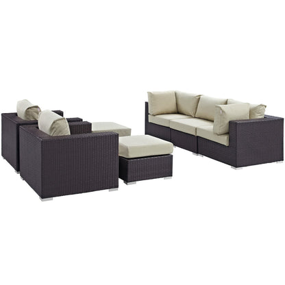 Convene 7 Piece Outdoor Patio Sectional Set in Espresso Beige by Modway (EEI-2200)