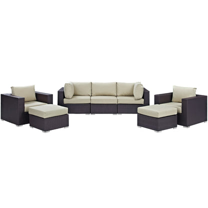 Convene 7 Piece Outdoor Patio Sectional Set in Espresso Beige by Modway (EEI-2200)
