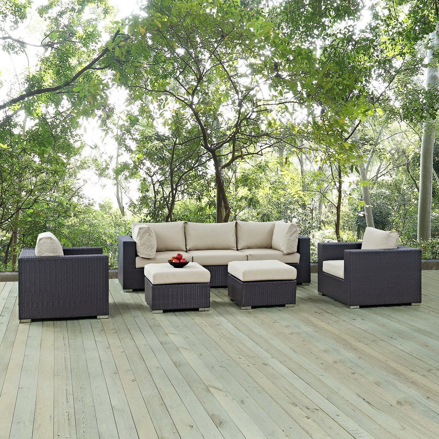 Convene 7 Piece Outdoor Patio Sectional Set in Espresso Beige by Modway (EEI-2200)
