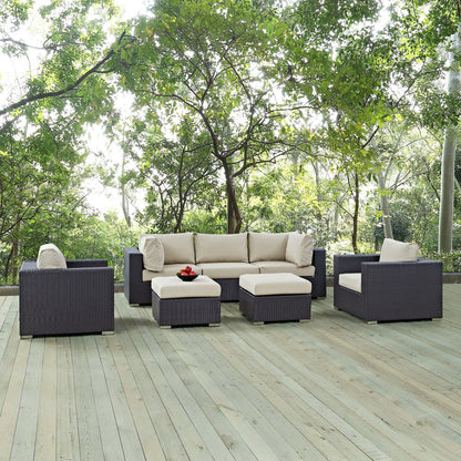 Convene 7 Piece Outdoor Patio Sectional Set in Espresso Beige by Modway (EEI-2200)