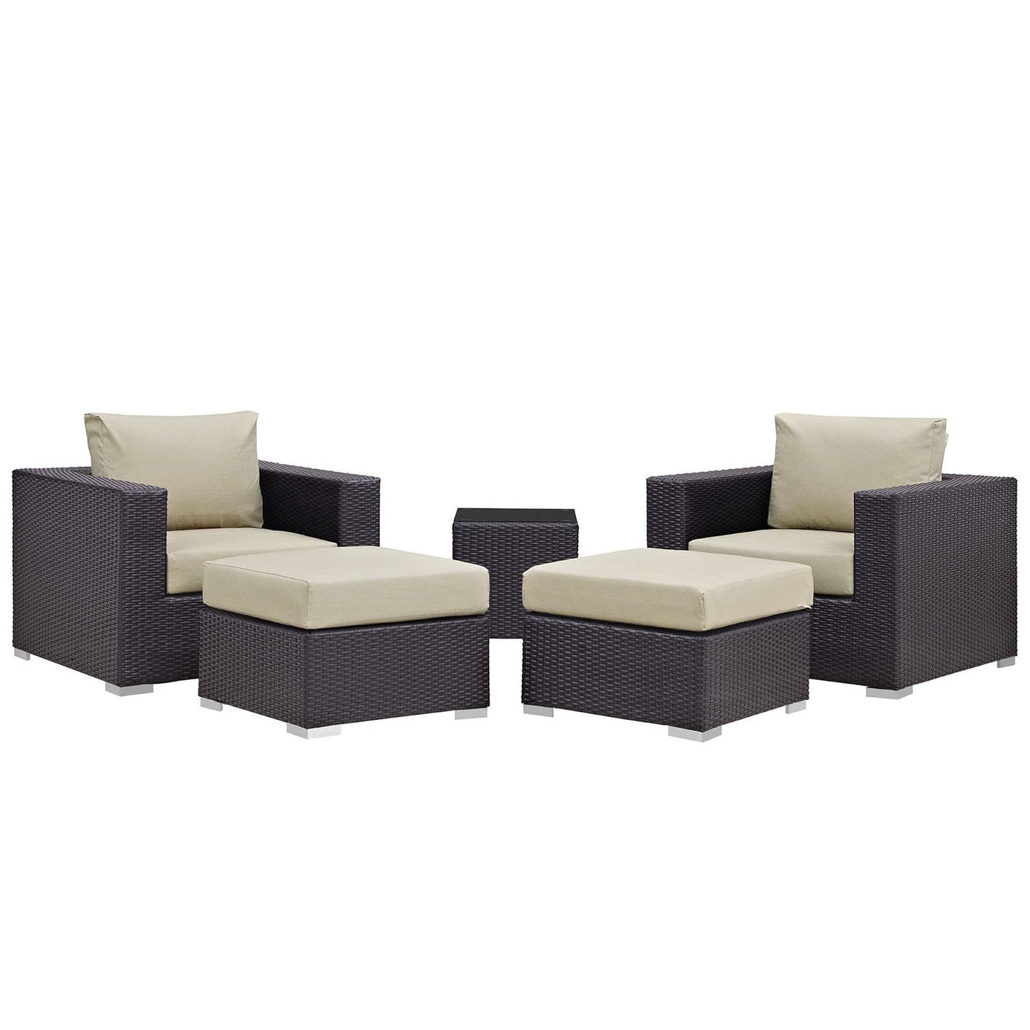 Convene 5 Piece Outdoor Patio Sectional Set in Espresso Beige by Modway