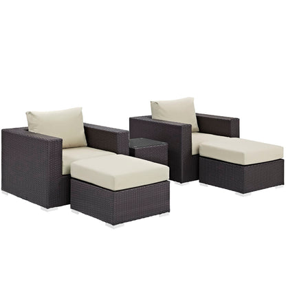Convene 5 Piece Outdoor Patio Sectional Set in Espresso Beige by Modway