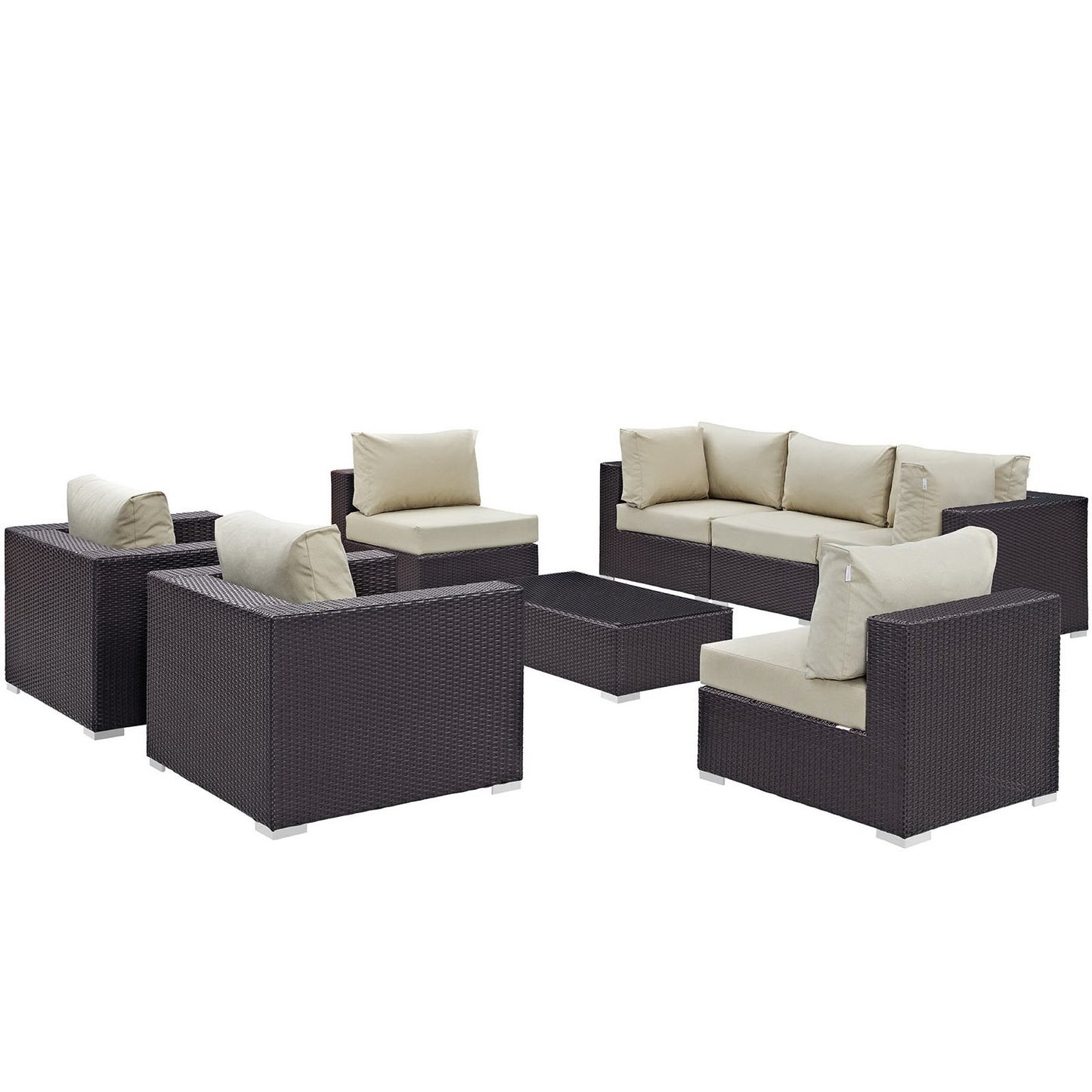 Convene 8 Piece Outdoor Patio Sectional Set in Espresso Beige by Modway