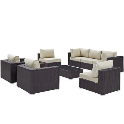 Convene 8 Piece Outdoor Patio Sectional Set in Espresso Beige by Modway