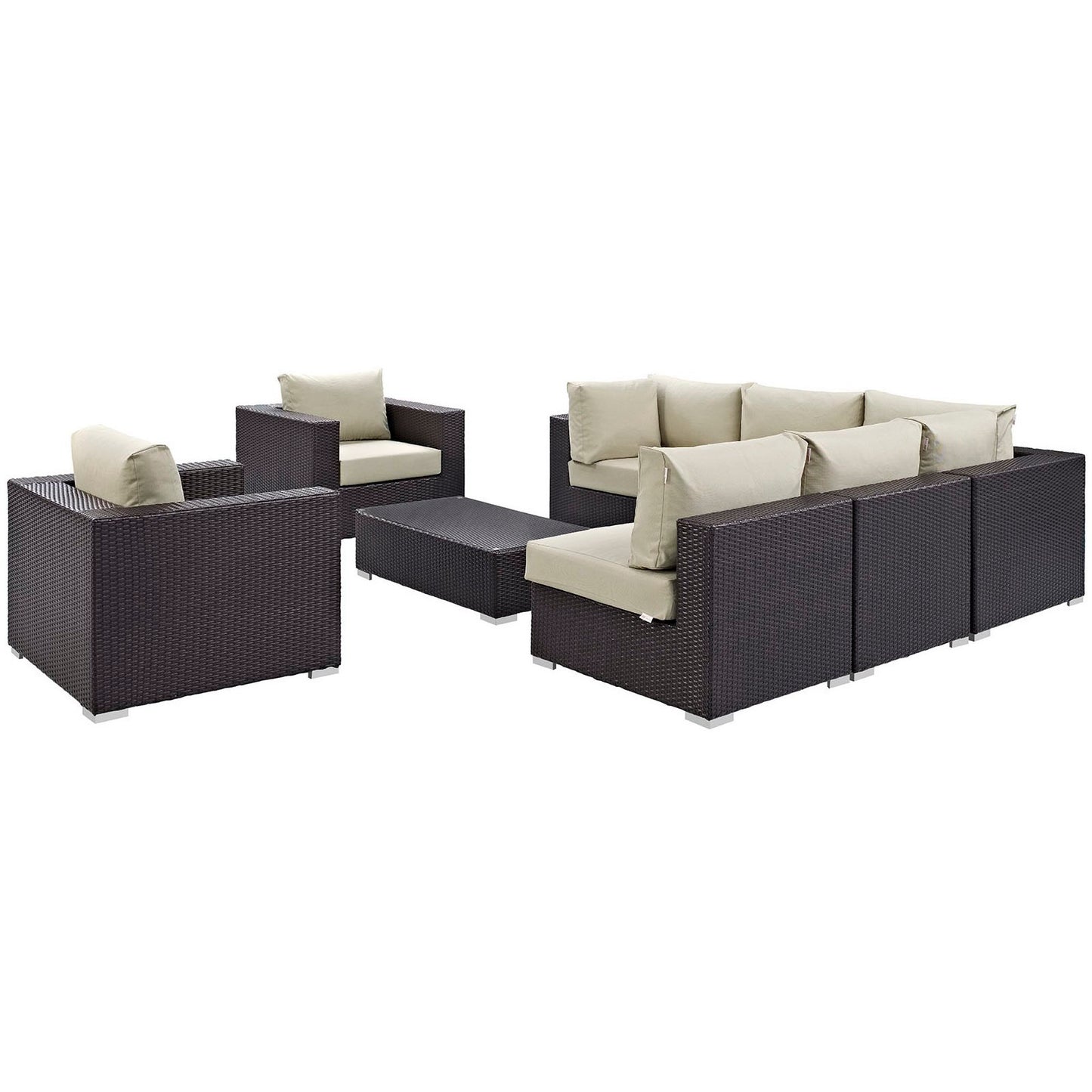 Convene 8 Piece Outdoor Patio Sectional Set in Espresso Beige by Modway