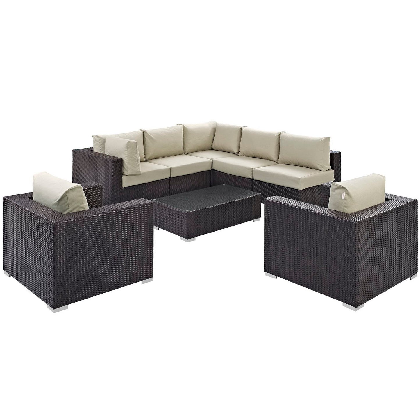 Convene 8 Piece Outdoor Patio Sectional Set in Espresso Beige by Modway