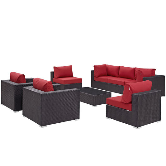 Convene 8 Piece Outdoor Patio Sectional Set in Espresso Red by Modway (EEI-2203)
