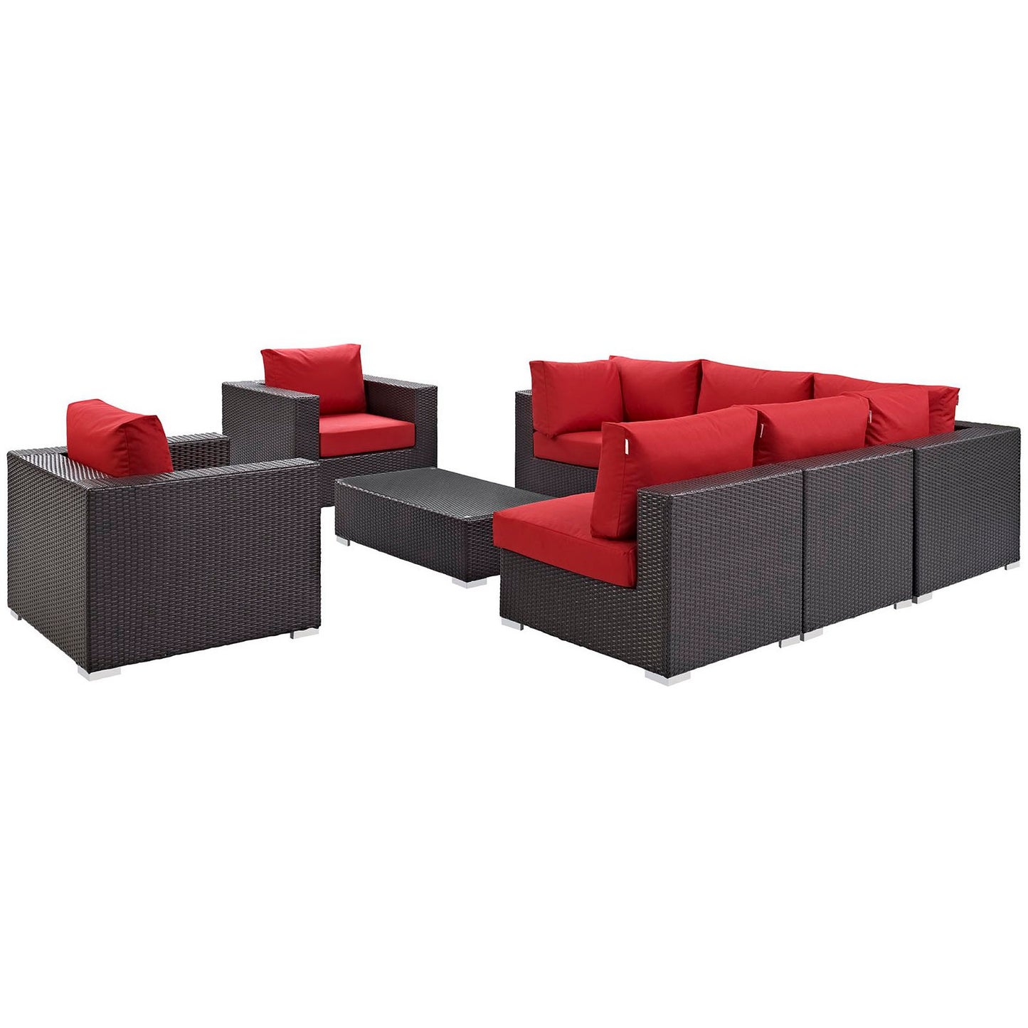 Convene 8 Piece Outdoor Patio Sectional Set in Espresso Red by Modway (EEI-2203)