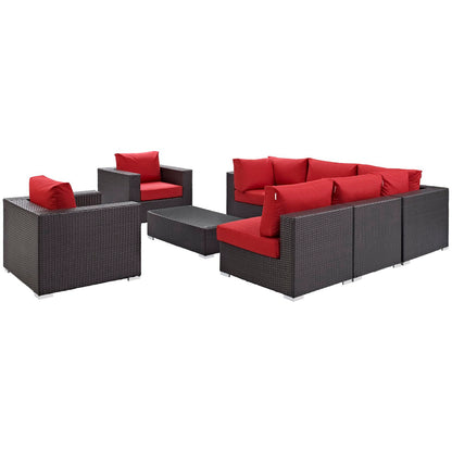 Convene 8 Piece Outdoor Patio Sectional Set in Espresso Red by Modway (EEI-2203)