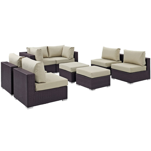 Convene 8 Piece Outdoor Patio Sectional Set in Espresso Beige by Modway (EEI-2204)