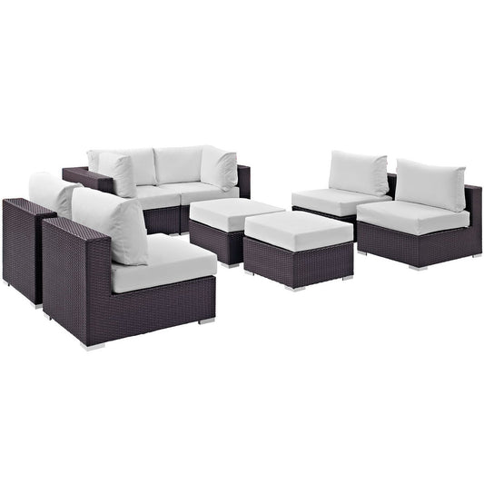 Convene Outdoor Patio Wicker Rattan 8-Piece Sectional Set (Espresso / White) by Modway Outdoor Patio Sectional Set Modway 