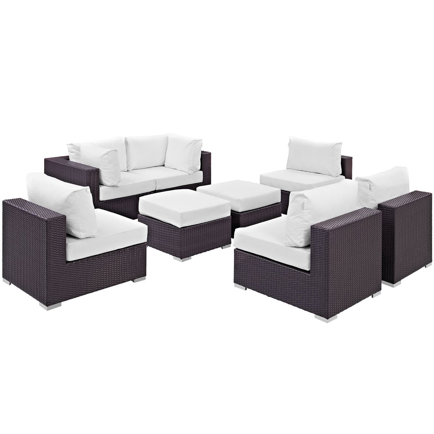 Convene Outdoor Patio Wicker Rattan 8-Piece Sectional Set (Espresso / White) by Modway Outdoor Patio Sectional Set Modway 