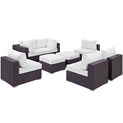 Convene Outdoor Patio Wicker Rattan 8-Piece Sectional Set (Espresso / White) by Modway Outdoor Patio Sectional Set Modway 
