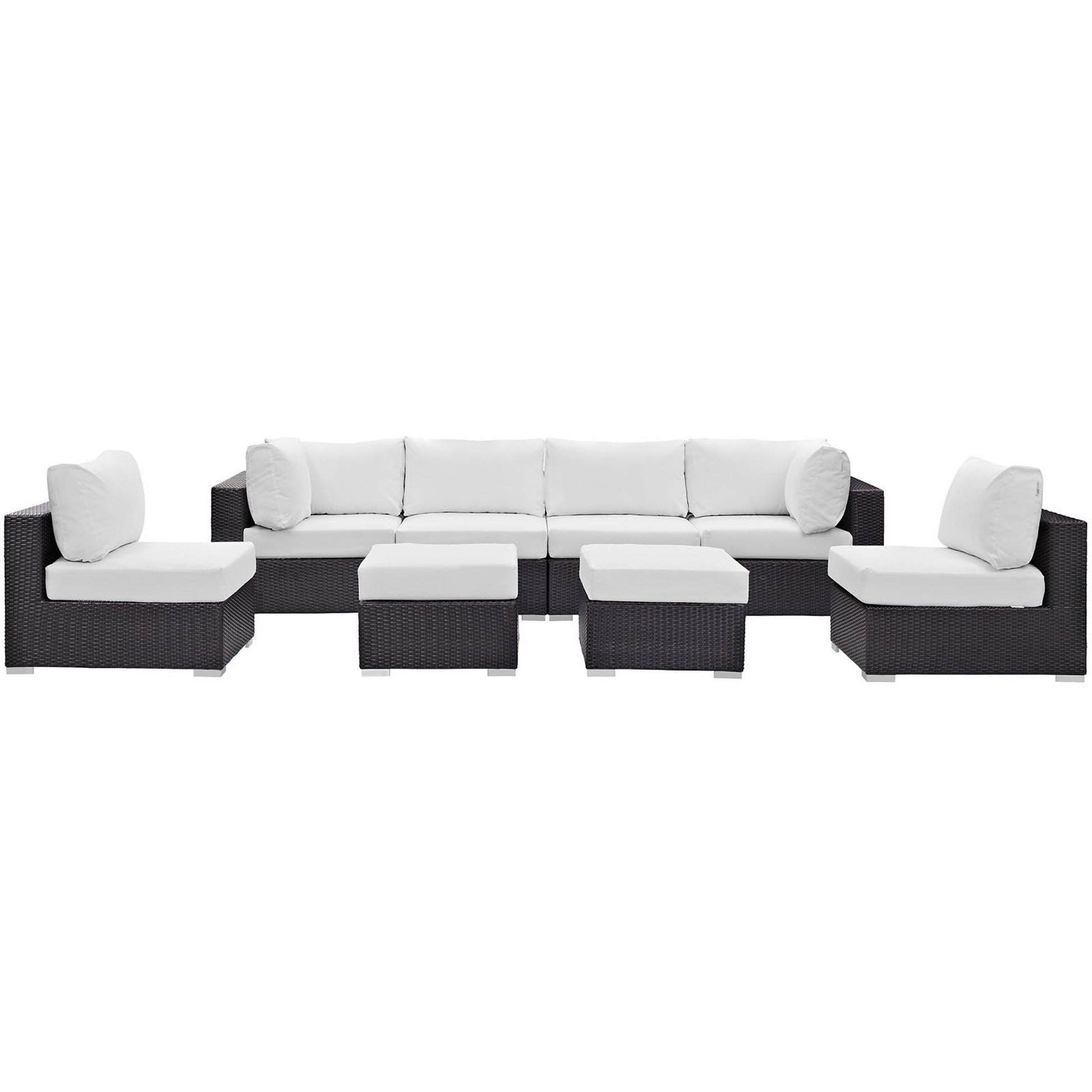 Convene Outdoor Patio Wicker Rattan 8-Piece Sectional Set (Espresso / White) by Modway Outdoor Patio Sectional Set Modway 