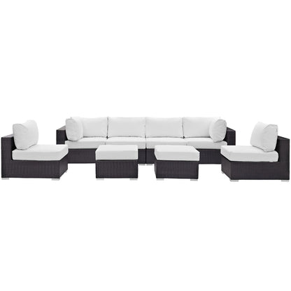 Convene Outdoor Patio Wicker Rattan 8-Piece Sectional Set (Espresso / White) by Modway Outdoor Patio Sectional Set Modway 