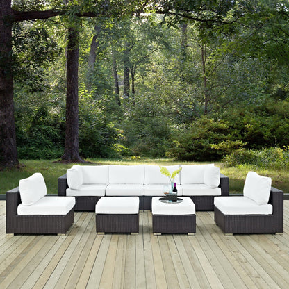 Convene Outdoor Patio Wicker Rattan 8-Piece Sectional Set (Espresso / White) by Modway