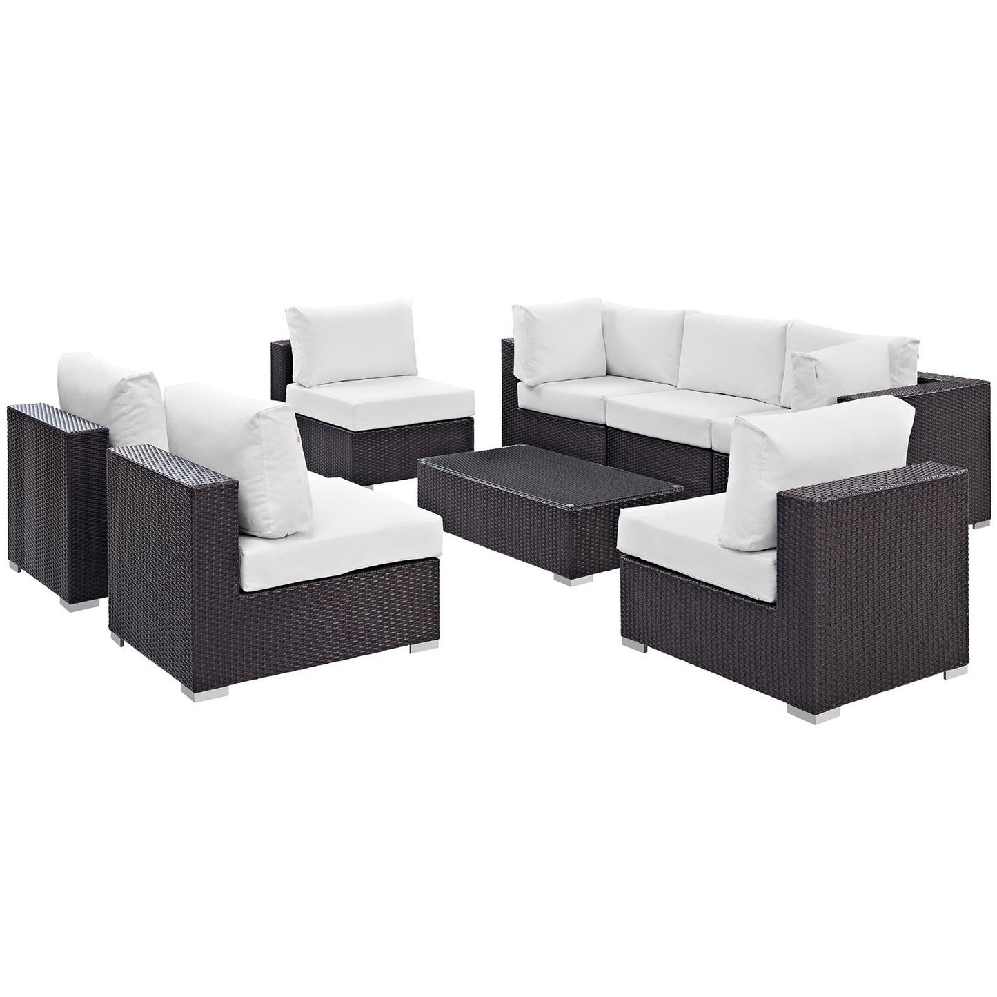 Convene Outdoor Patio Wicker Rattan 8-Piece Sectional Set (Espresso / White) by Modway Outdoor Patio Sectional Set Forever Wicker 